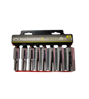 9pc 1/2&quot; Dr 12pt A/F Deep Socket Set (Cr-V)