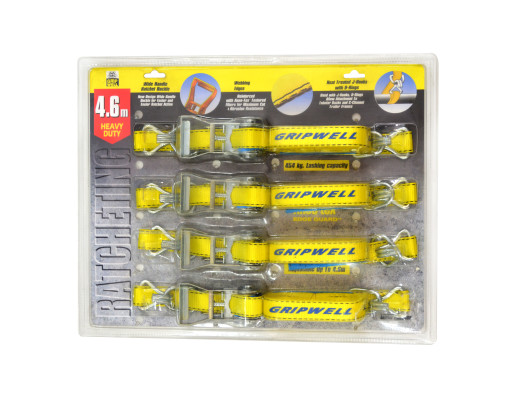4pc Heavy Duty Ratchet Tie Down 4.6m (454kg LC)