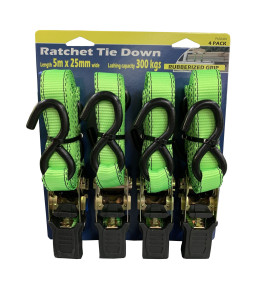 4Pc Ratchet Tie Down 25mm x 5m LC300KG - S Hooks