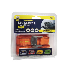2pc Lashing / Cambuckle Luggage Strap 25mm x 3.6m (100kg LC)