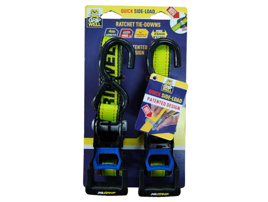 2PC Ergo Rathcet Tie Down 25mmx 4m LC 450kgs w/ S hooks